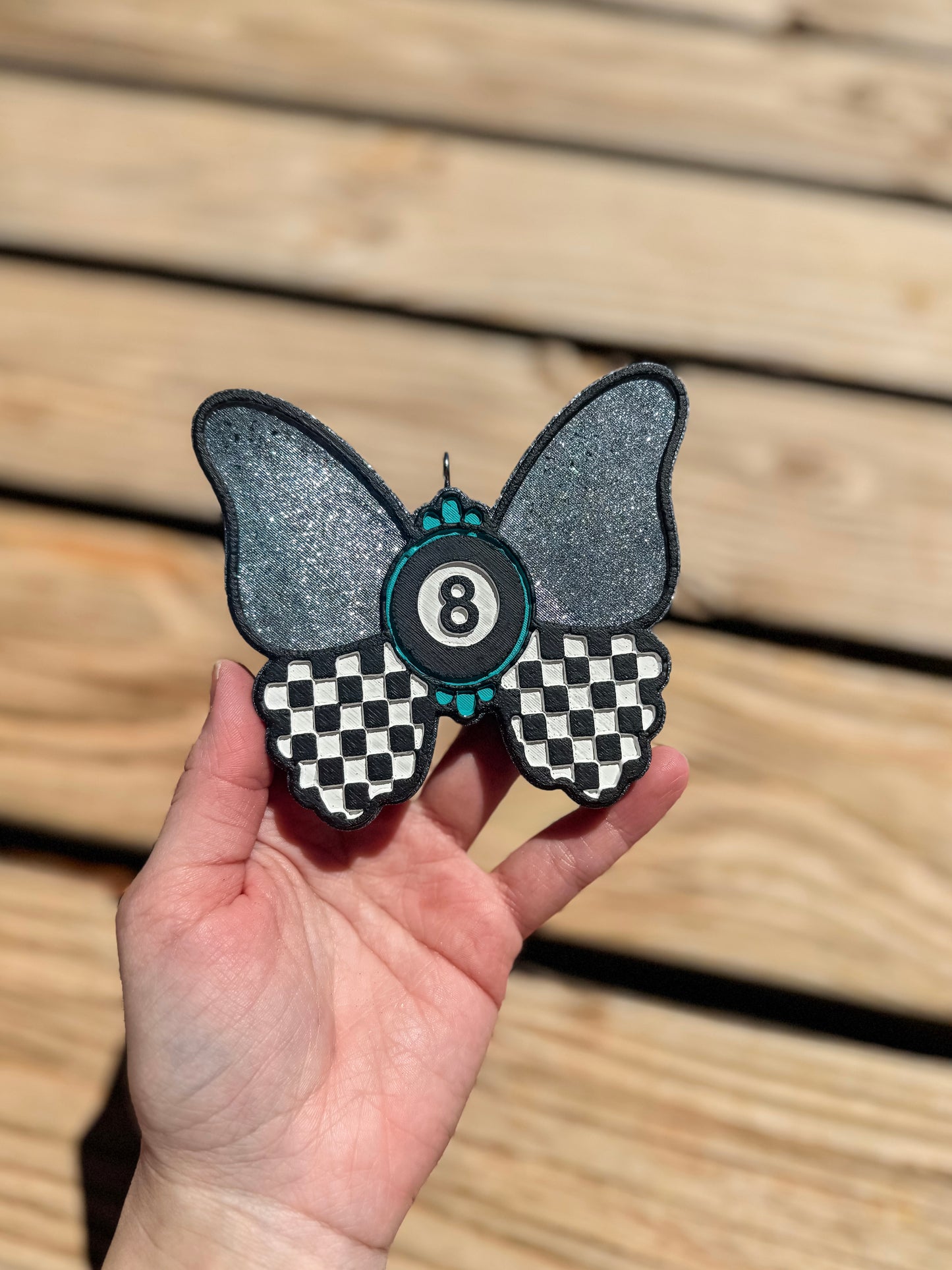 Checkered 8 Ball Butterfly Freshie
