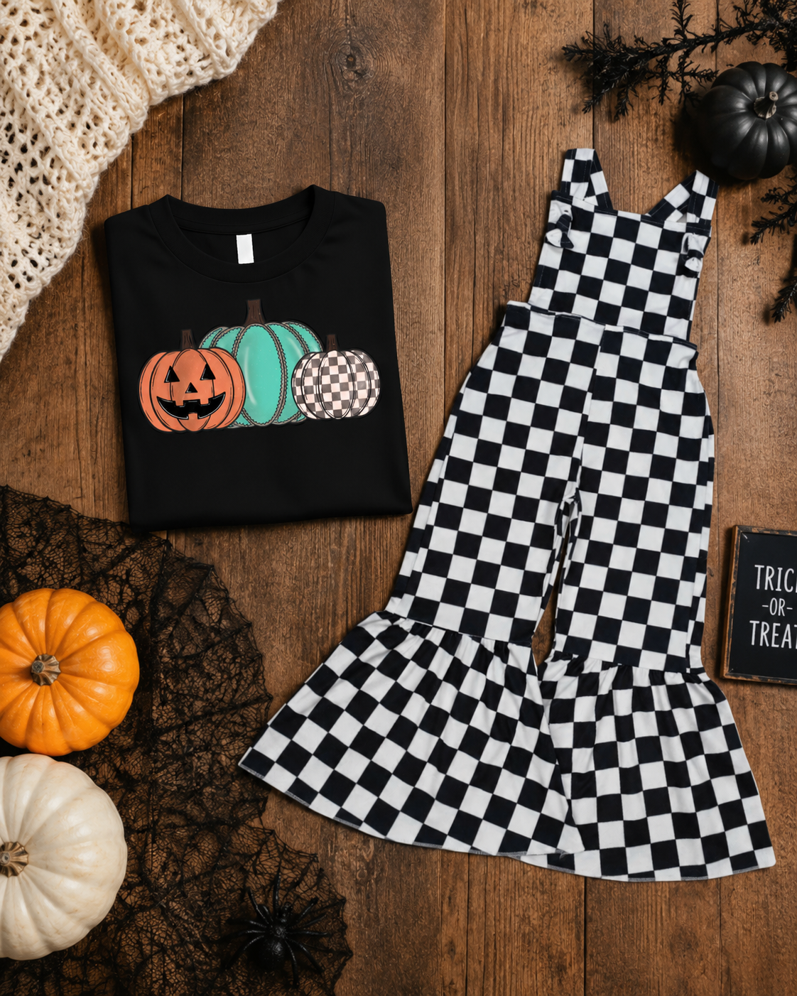 Western Pumpkins & Checkered Bell Romper