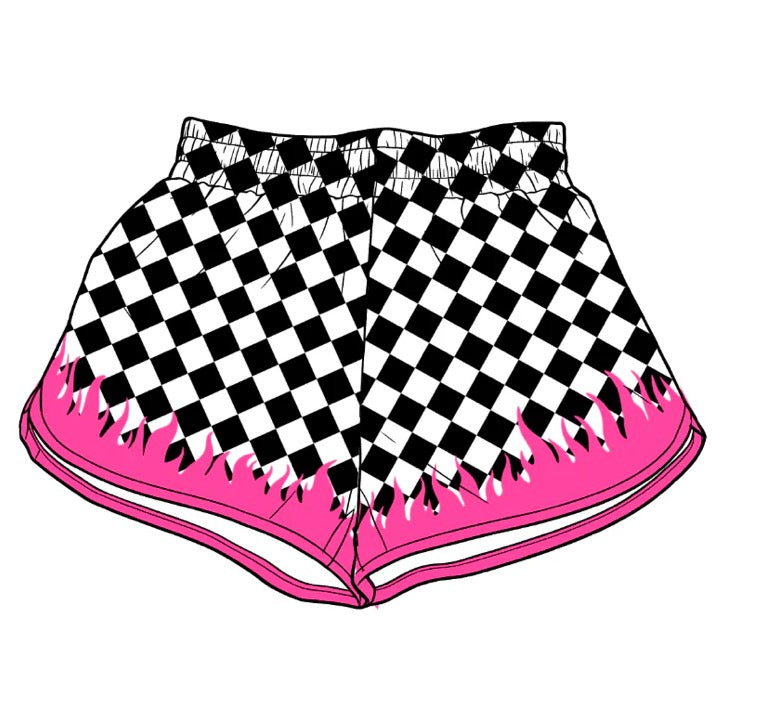 •PREORDER• Checkered Flame Active Wear Shorts Kids