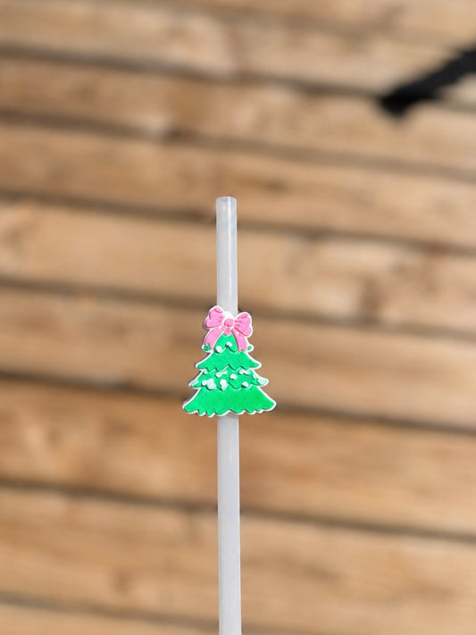 Pink Bow Christmas Tree Straw Topper