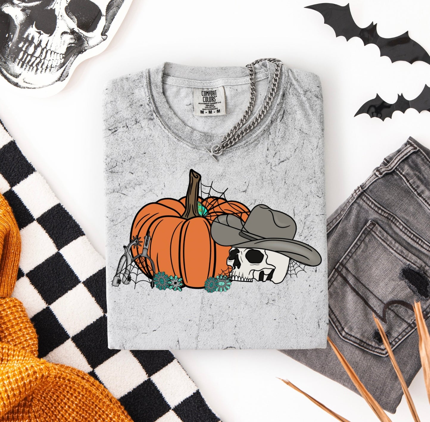 Turquoise Pumpkin & Skull Tee