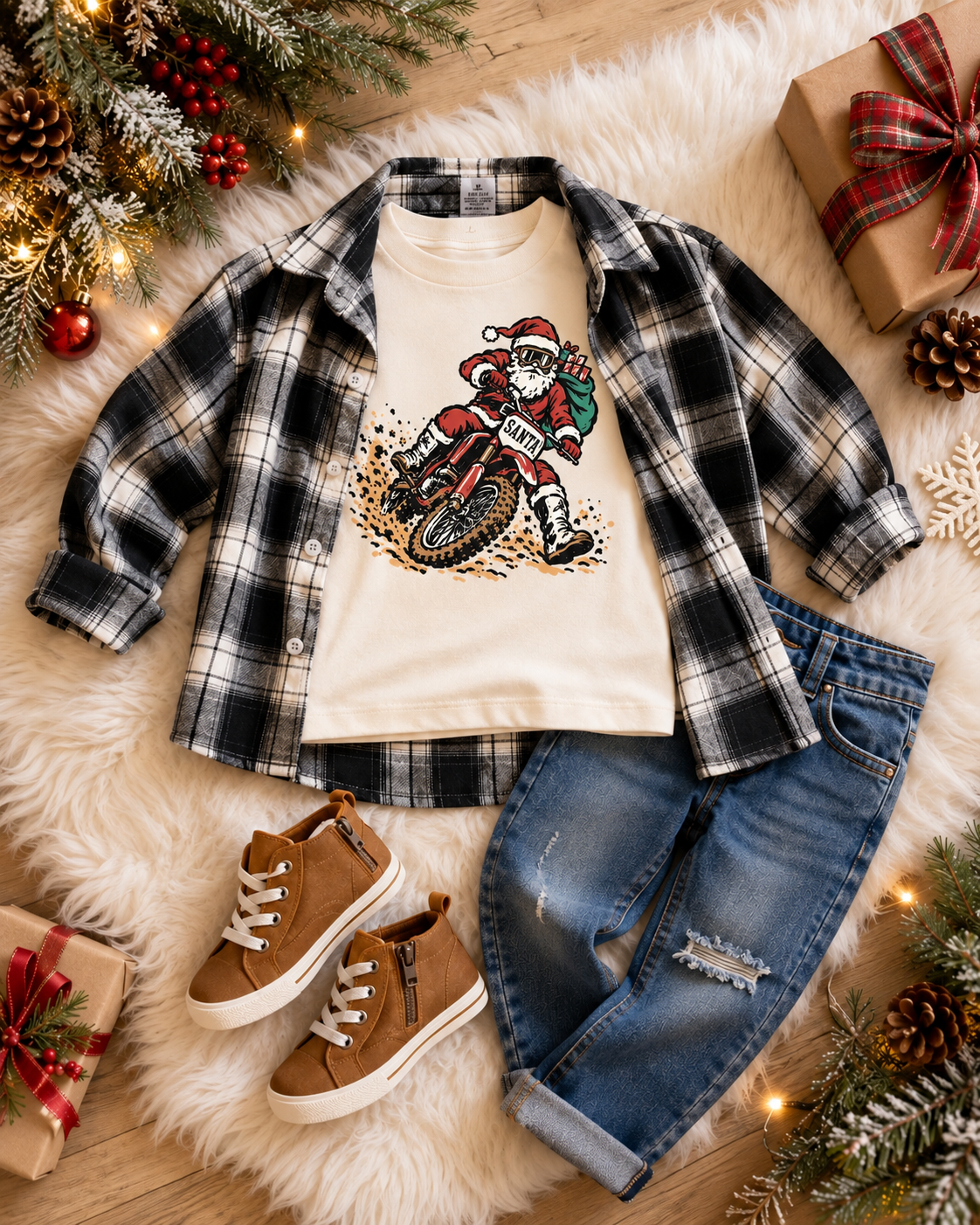 Braaap Santa Tee + Flannel