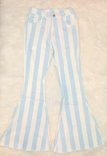 Adult Blue Striped Denim Flares