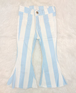 Blue Striped Denim Flares