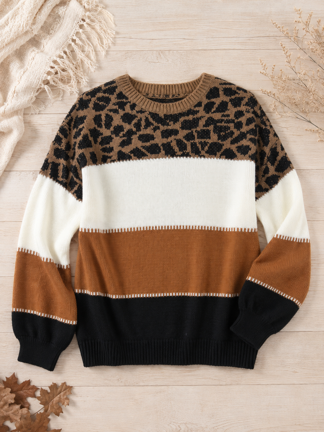 Leopard Color Block Sweater