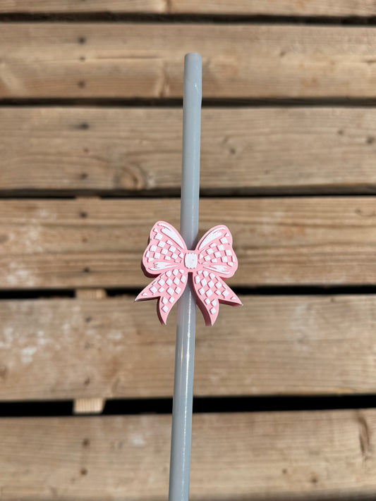 Pink Checkered Bow Straw Topper