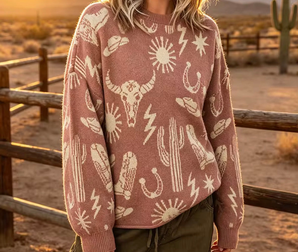 Dusty Pink Western Sweater
