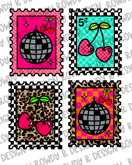 Cherry & Disco Stamp Cardstock PNG (Pack of 4)