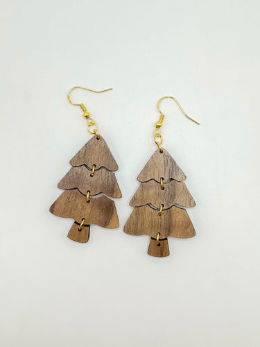 Wood Christmas Tree Earrings