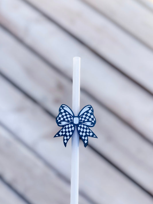 Checkered Bow Straw Topper