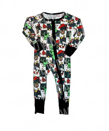 Checkered Western Christmas Bamboo Zippy size 0/3m
